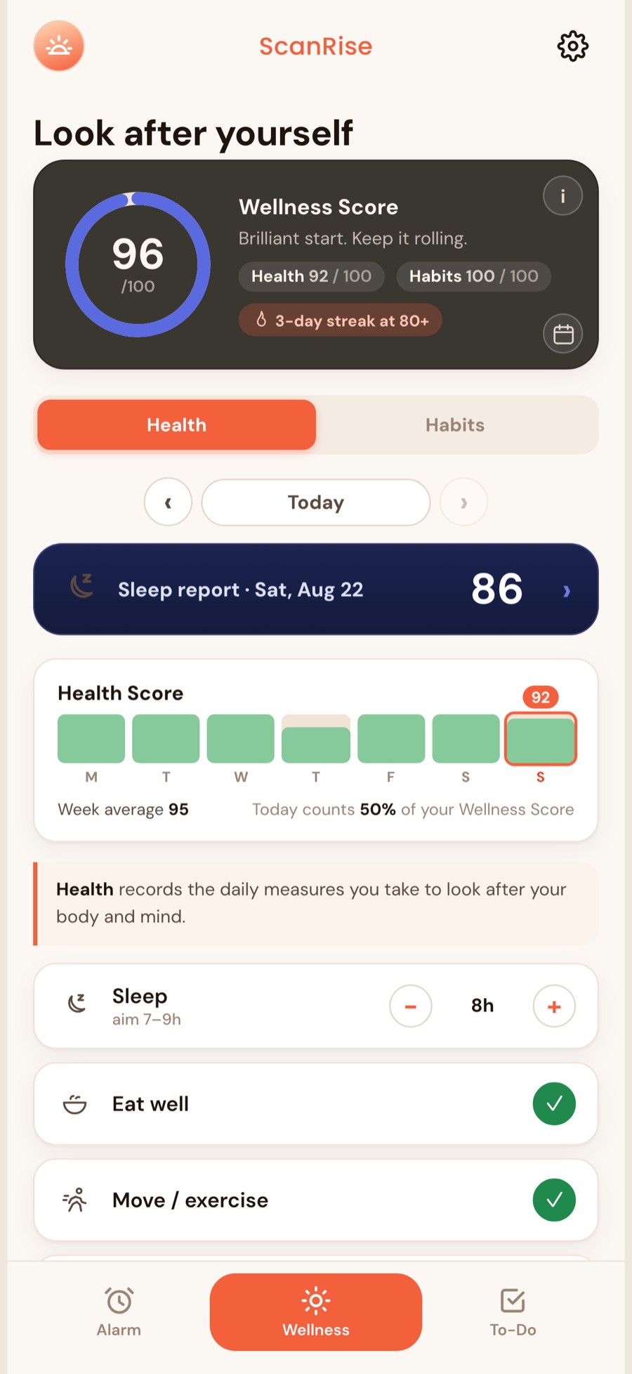 Wellness score built from Health and Habits