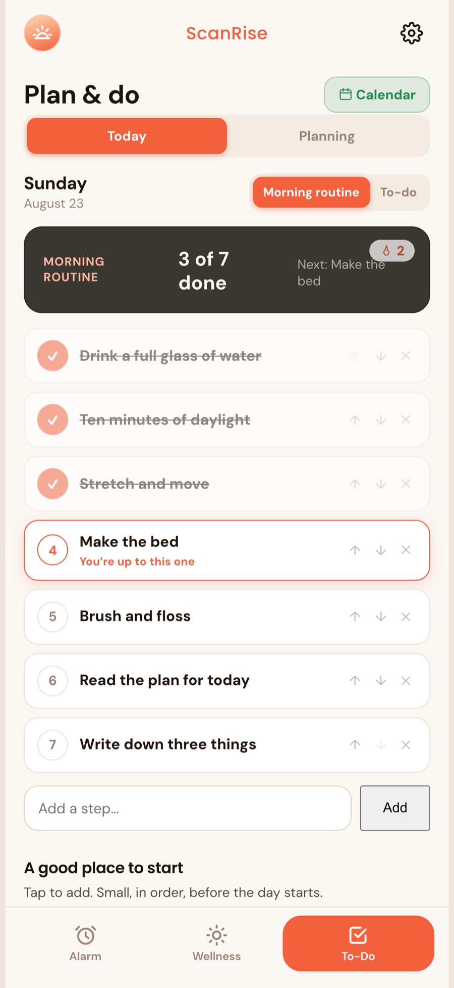 Morning routine, one step at a time